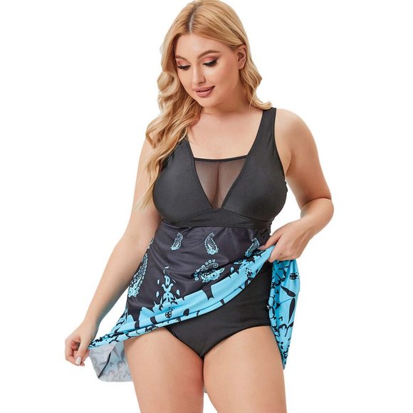 Plus 2Pc Swimdress Set Womens Size 24 High Cut Paisley Swimwear - Picture 6 of 10